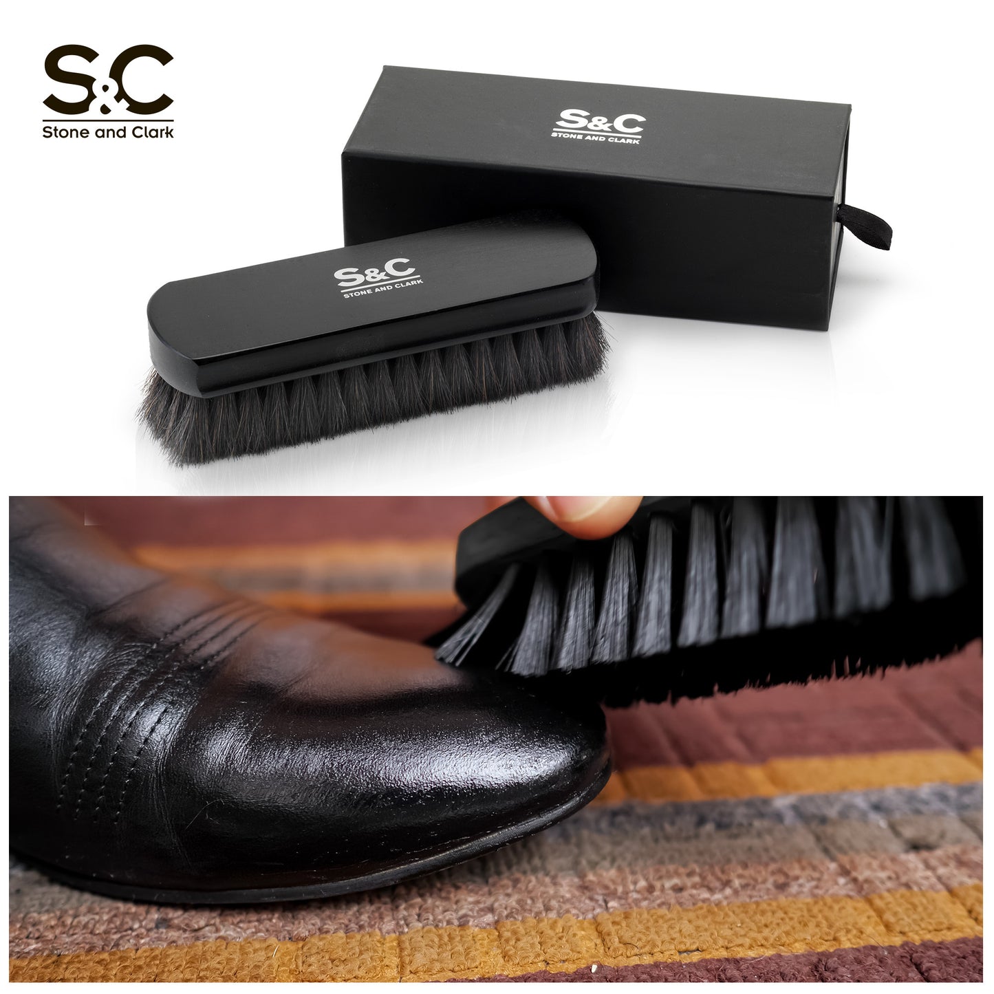 Black Horse Hair Shoe Brush - For Pristine Leather Care