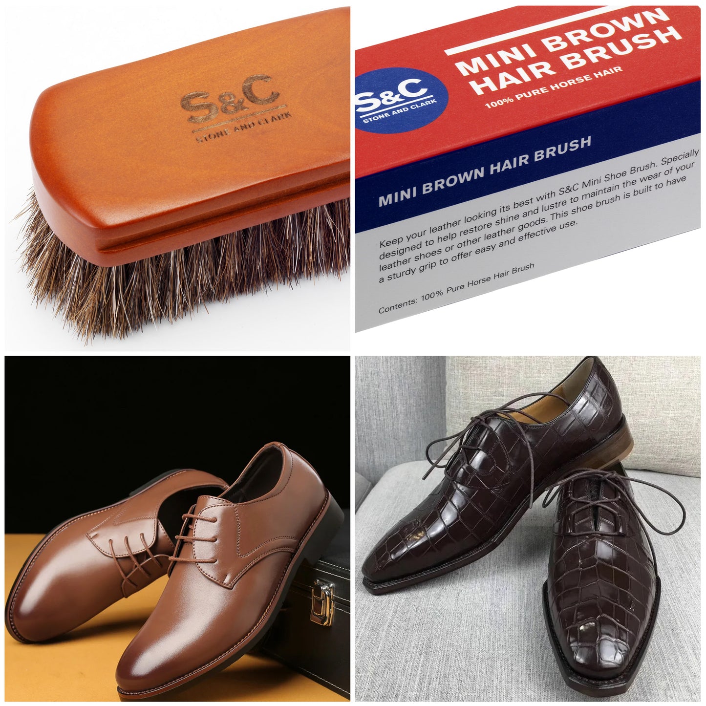 Portable Mini Horsehair Shoe Brush - brown
