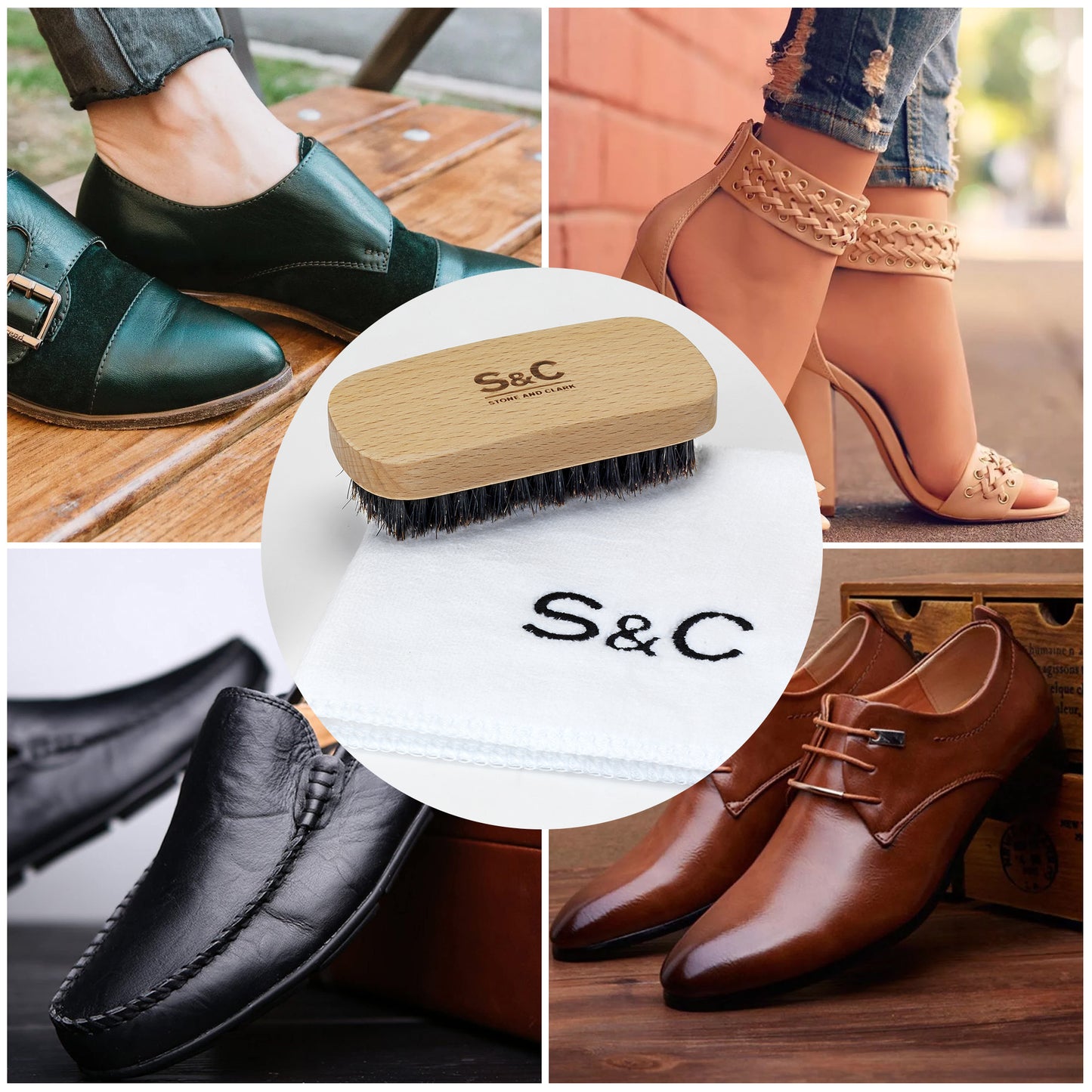 Travel Shoe Brush Set for Polishing and Cleaning Shoes & Sneakers