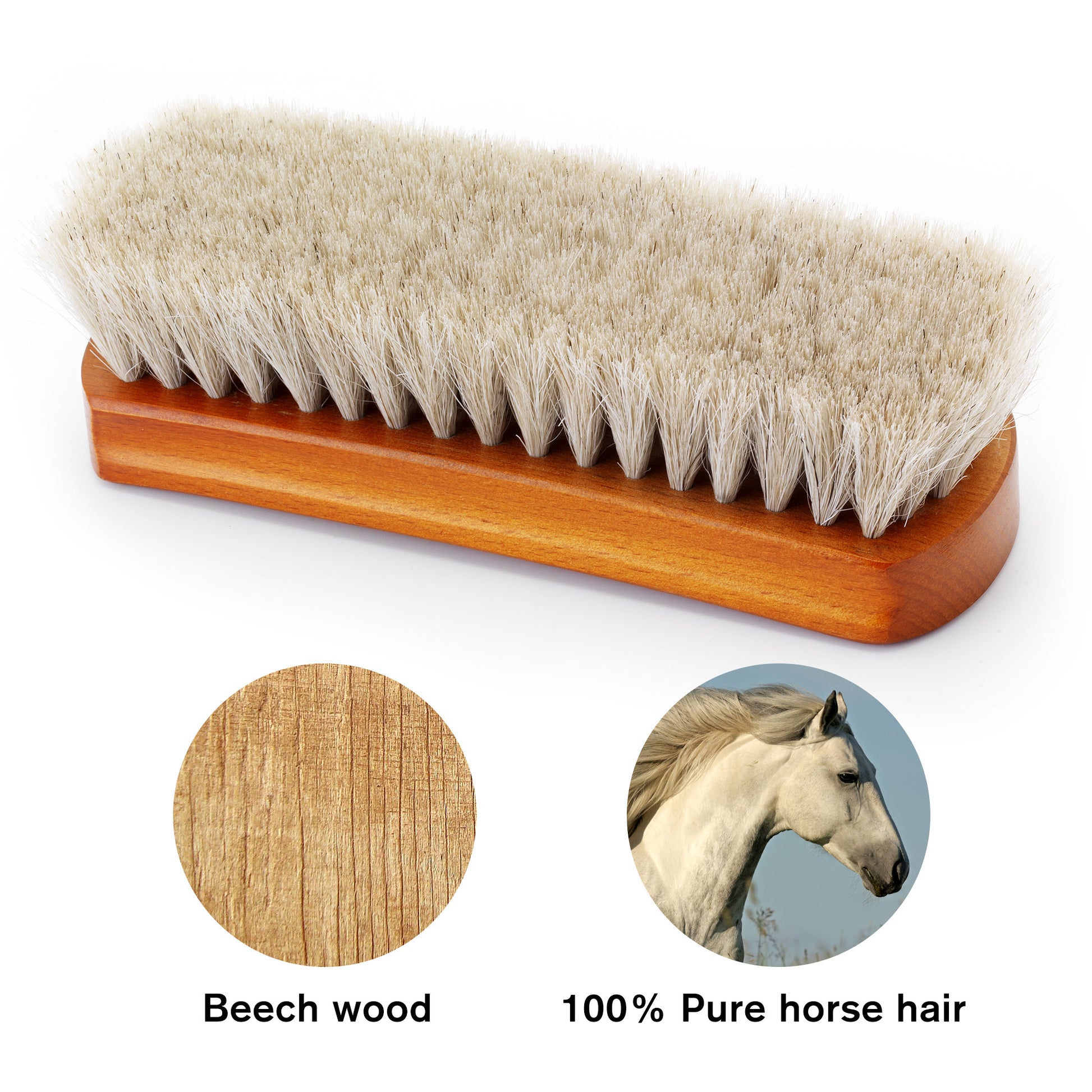 Horse hair brush for cleaning | Natural Brown Horse Hair