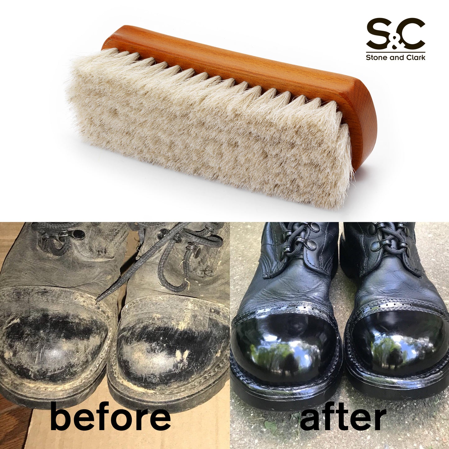 Premium White Horsehair Leather Shoe Brush