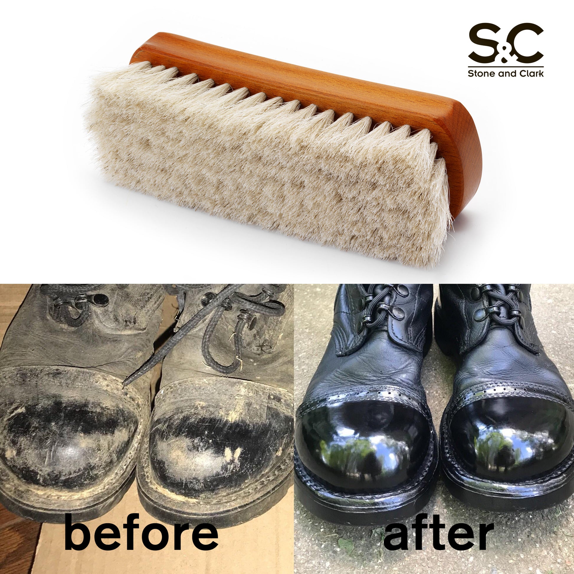 Premium Horse Hair Shoe Brush – Gentle Leather Polishing – Stone&Clark