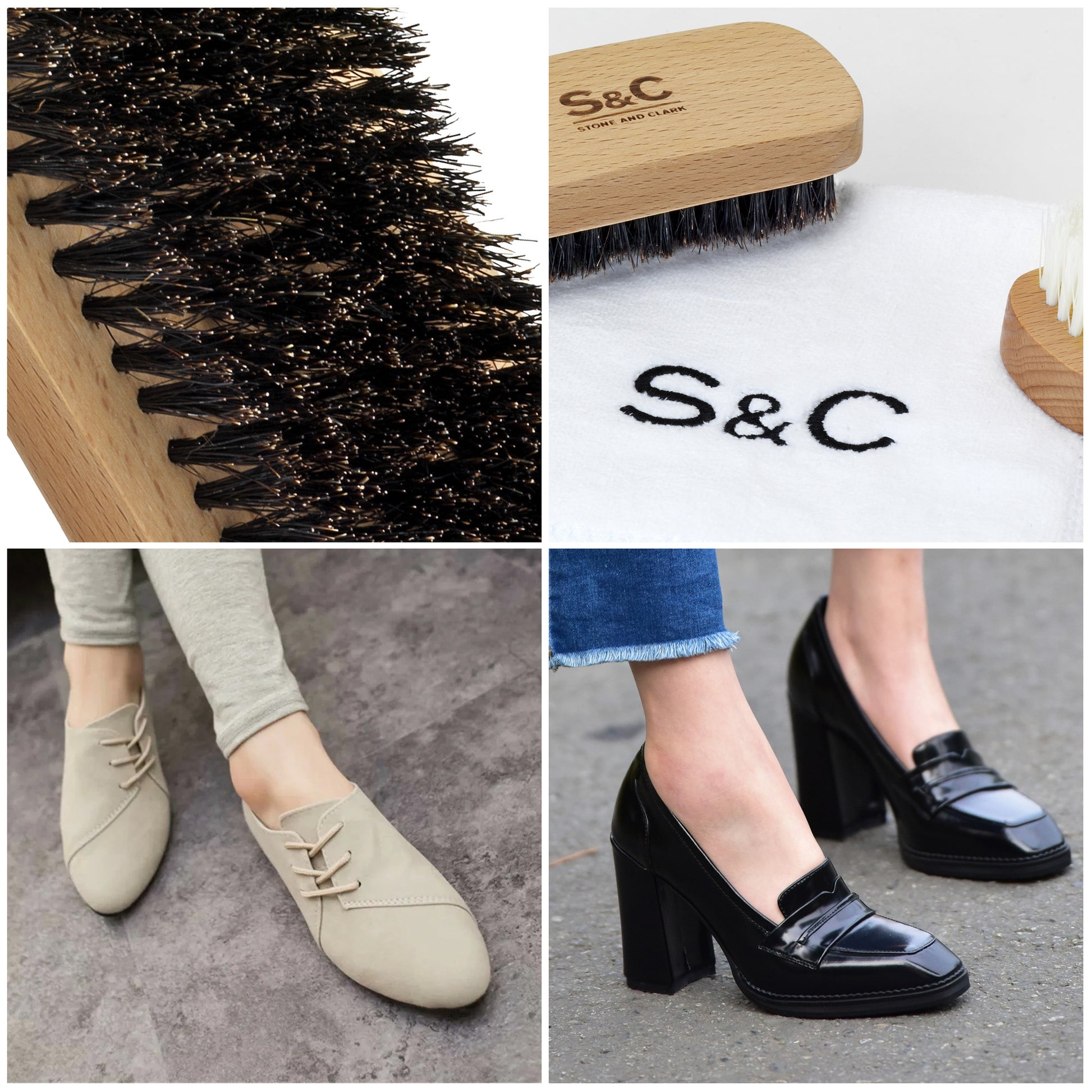  Mini 4 Shoe Brush - Portable Horse Hair Brush w/Natural Wood  Handle - Soft Bristle Shoe Polish Brush for Cleaning, Buffing & Polishing  Leather Shoes - Travel-Friendly Size Boot Brush 