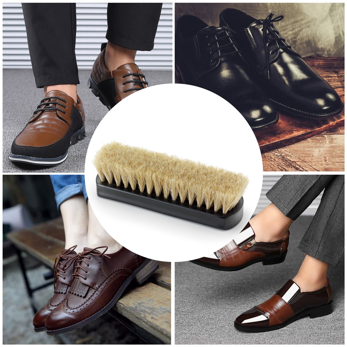 White Horsehair Leather Shoe Brush