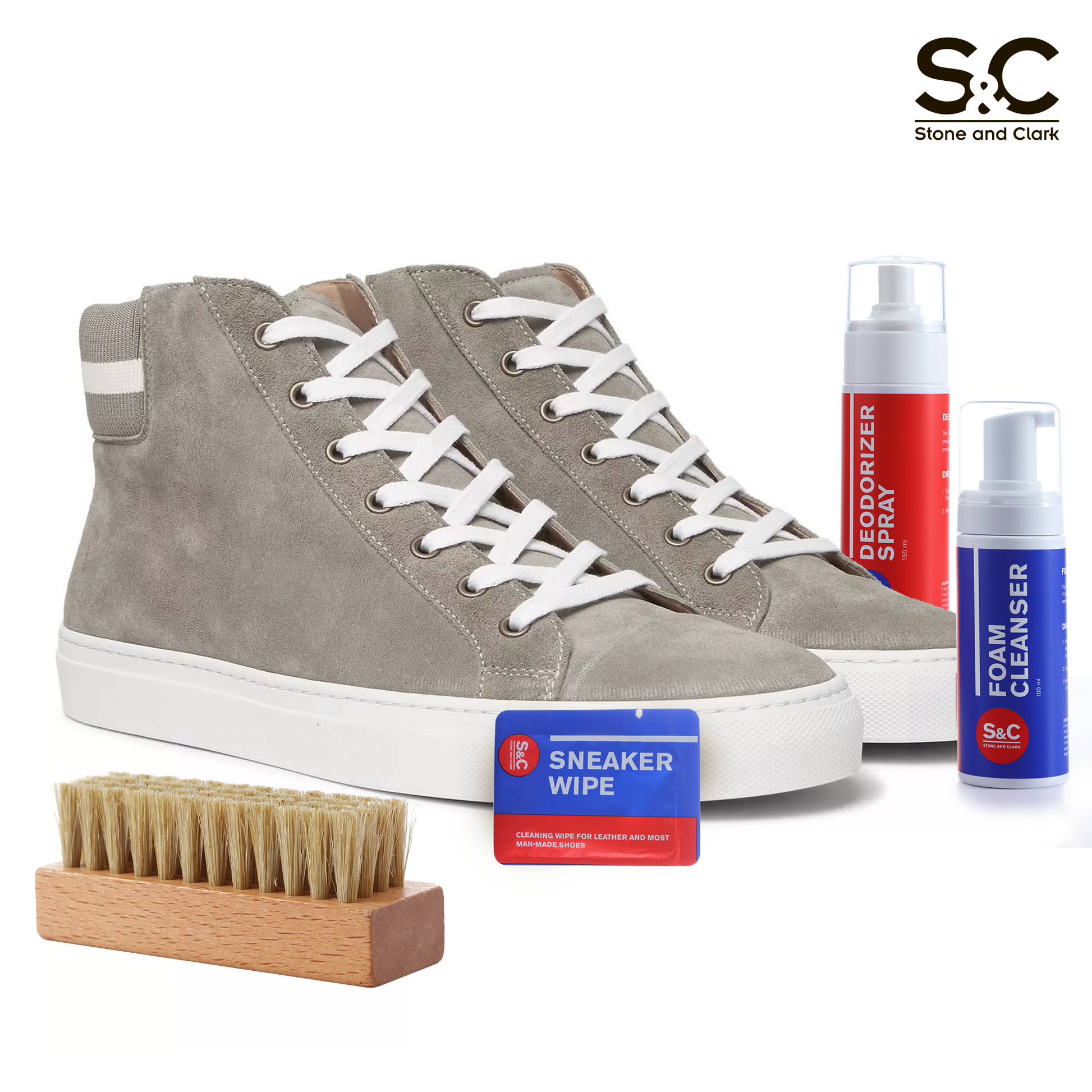 Shoe Cleaner Kit - Sneaker Cleaning Products - 8 oz Sneakers Cleaner Natural Solution, Shoe Deodorizer, Stain and Water Repellent Spray