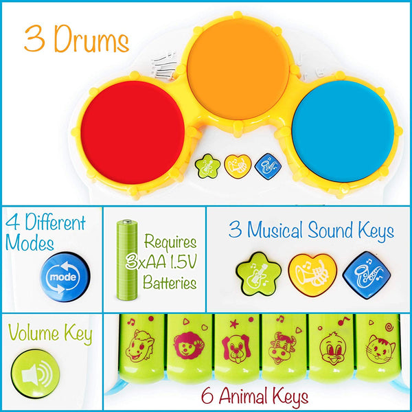 Stone and Clark Baby Piano and Drum Toy Instruments – for Children 3+ Years Old