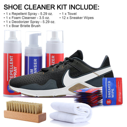 Premium Sneaker Cleaning Kit - 6 Oz. Shoe Cleaner, 1.4 Oz. Shoe Deodorizer  Spray, Soft & Hard Bristle Shoe Brushes - Shoe Cleaner for White Sneakers
