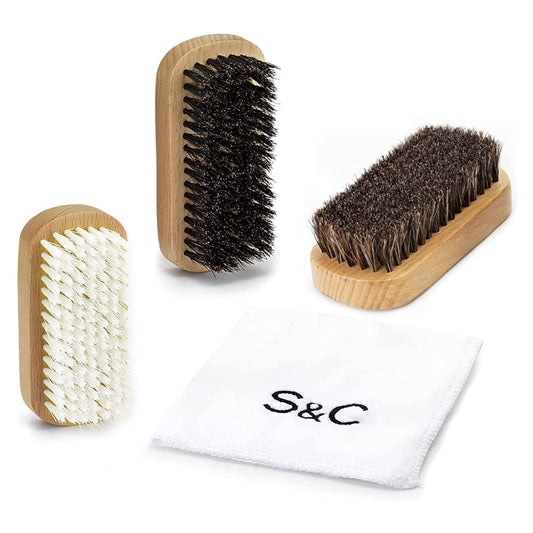 Travel Shoe Brush Set for Polishing and Cleaning Shoes & Sneakers